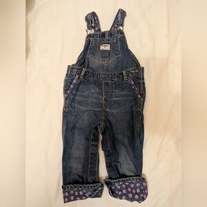 OshKosh Vintage Baby Denim Overalls With Floral Trim Size 24 Months.